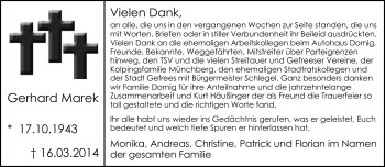 Traueranzeige von Gerhard Marek von Frankenpost