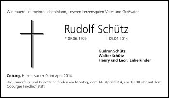 Traueranzeige von Rudolf Schütz von Neue Presse Coburg