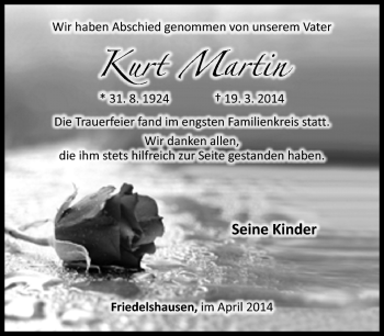 Traueranzeige von Kurt Martin von Südthüringer Presse
