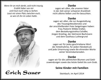 Traueranzeige von Erich Sauer von Südthüringer Presse