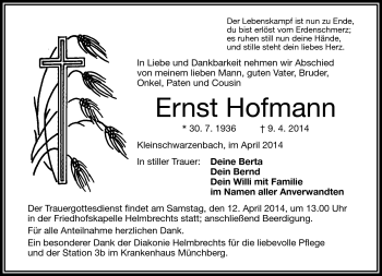 Traueranzeige von Ernst Hofmann von Frankenpost