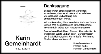 Traueranzeige von Karin Gemeinhardt von Frankenpost