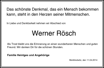 Traueranzeige von Werner Rösch von Frankenpost