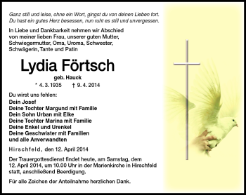Traueranzeige von Lydia Förtsch von Neue Presse Coburg