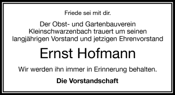 Traueranzeige von Ernst Hofmann von Frankenpost