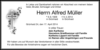 Traueranzeige von Alfred Müller von Frankenpost