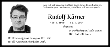 Traueranzeige von Rudolf Kärner von Frankenpost