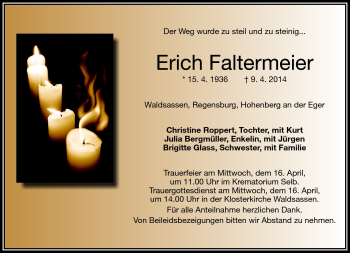 Traueranzeige von Erich Faltermeier von Frankenpost