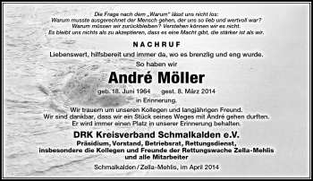 Traueranzeige von Andre Möller von Südthüringer Presse