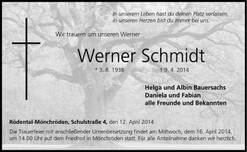 Traueranzeige von Werner Schmidt von Neue Presse Coburg