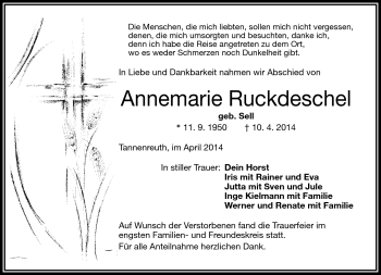Traueranzeige von Annemarie Ruckdeschel von Frankenpost