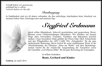 Traueranzeige von Siegfried Erdmann von Südthüringer Presse