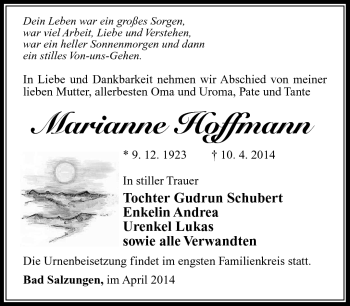 Traueranzeige von Marianne Hoffmann von Südthüringer Presse