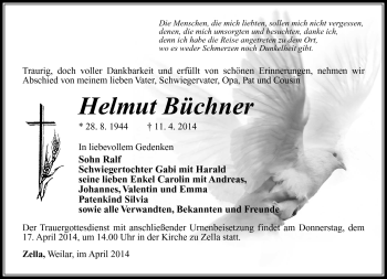 Traueranzeige von Helmut Büchner von Südthüringer Presse