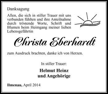 Traueranzeige von Christa Eberhardt von Südthüringer Presse