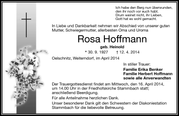 Traueranzeige von Rosa Hoffmann von Frankenpost