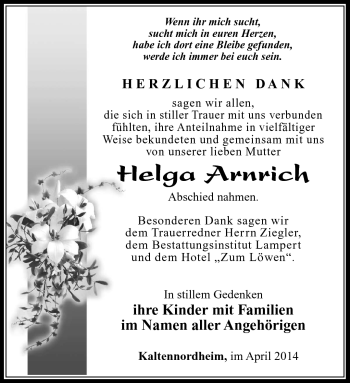 Traueranzeige von Helga Arnrich von Südthüringer Presse