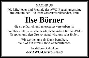 Traueranzeige von Ilse Börner von Südthüringer Presse