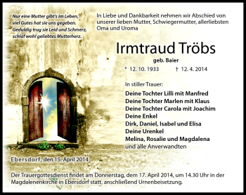 Traueranzeige von Irmtraud Tröbs von Neue Presse Coburg