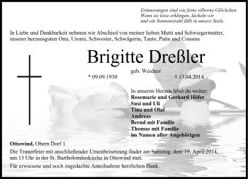Traueranzeige von Brigitte Dreßler von Neue Presse Coburg