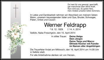Traueranzeige von Werner Feldrapp von Frankenpost