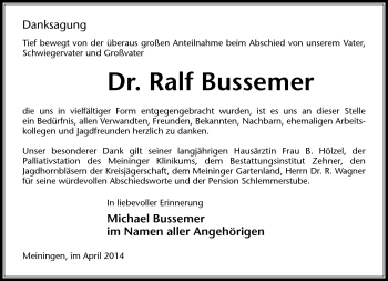 Traueranzeige von Ralf Bussemer von Südthüringer Presse