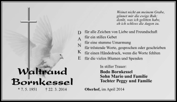 Traueranzeige von Waltraud Bornkessel von Südthüringer Presse