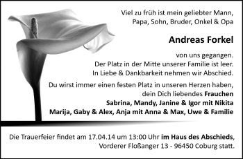 Traueranzeige von Andreas Forkel von Neue Presse Coburg