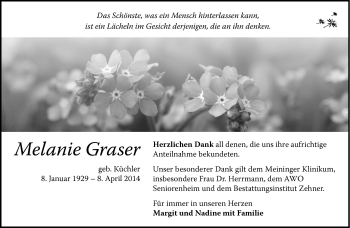 Traueranzeige von Melanie Graser von Südthüringer Presse