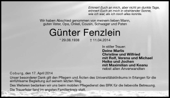Traueranzeige von Günter Fenzlein von Neue Presse Coburg