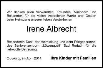 Traueranzeige von Irene Albrecht von Neue Presse Coburg