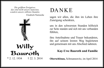 Traueranzeige von Willy Bauroth von Südthüringer Presse
