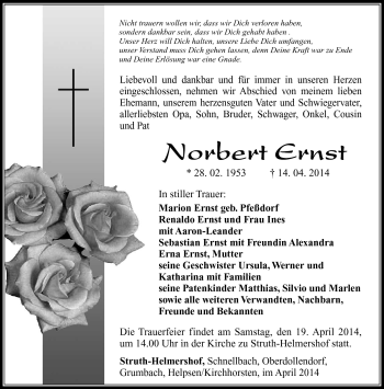 Traueranzeige von Norbert Ernst von Südthüringer Presse