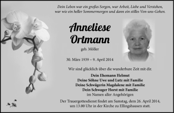 Traueranzeige von Anneliese Ortmann von Südthüringer Presse