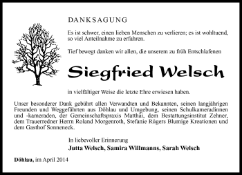 Traueranzeige von Siegfried Welsch von Südthüringer Presse