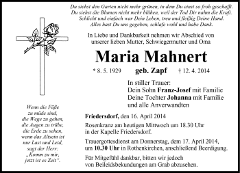 Traueranzeige von Maria Mahnert von Neue Presse Coburg