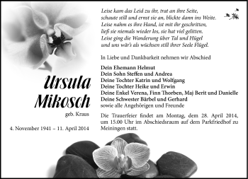 Traueranzeige von Ursula Mikosch von Südthüringer Presse