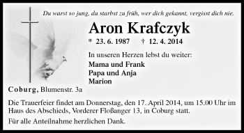 Traueranzeige von Aron Krafczyk von Neue Presse Coburg