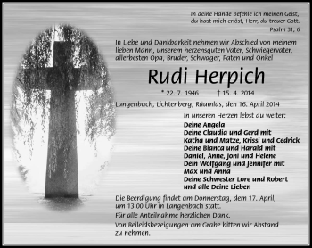 Traueranzeige von Rudi Herpich von Frankenpost
