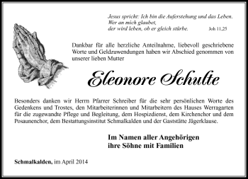 Traueranzeige von Eleonore Schulte von Südthüringer Presse