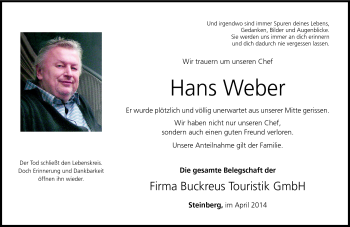 Traueranzeige von Hans Weber von Neue Presse Coburg