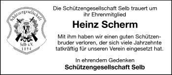 Traueranzeige von Heinz Scherm von Frankenpost