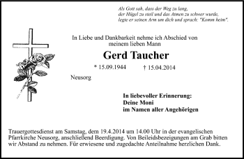 Traueranzeige von Gerd Taucher von Frankenpost