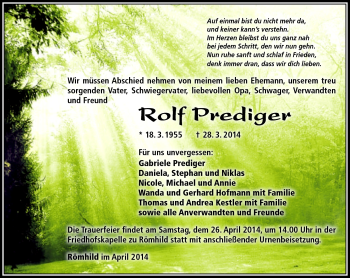 Traueranzeige von Rolf Prediger von Südthüringer Presse