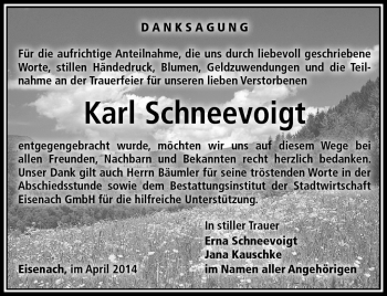 Traueranzeige von Karl Schneevoigt von Südthüringer Presse