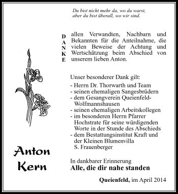 Traueranzeige von Anton Kern von Südthüringer Presse