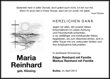 Traueranzeige von Maria Reinhard von Südthüringer Presse