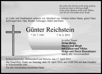 Traueranzeige von Günter Reichstein von Neue Presse Coburg