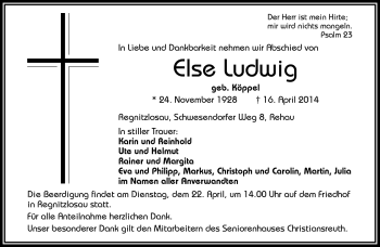Traueranzeige von Else Ludwig von Frankenpost
