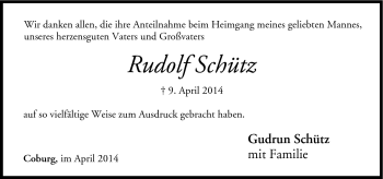 Traueranzeige von Rudolf Schütz von Neue Presse Coburg
